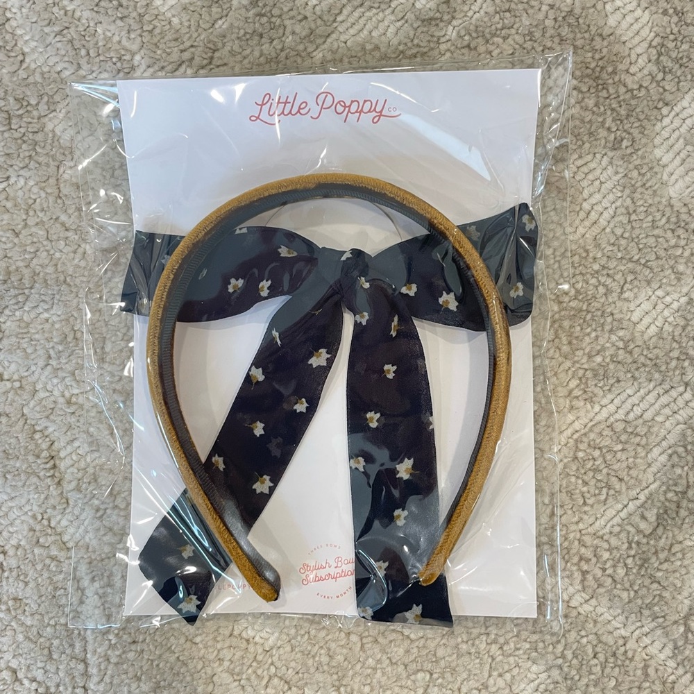 Little Poppy co pastel floral navy tie bow hair accessories velvet brown set